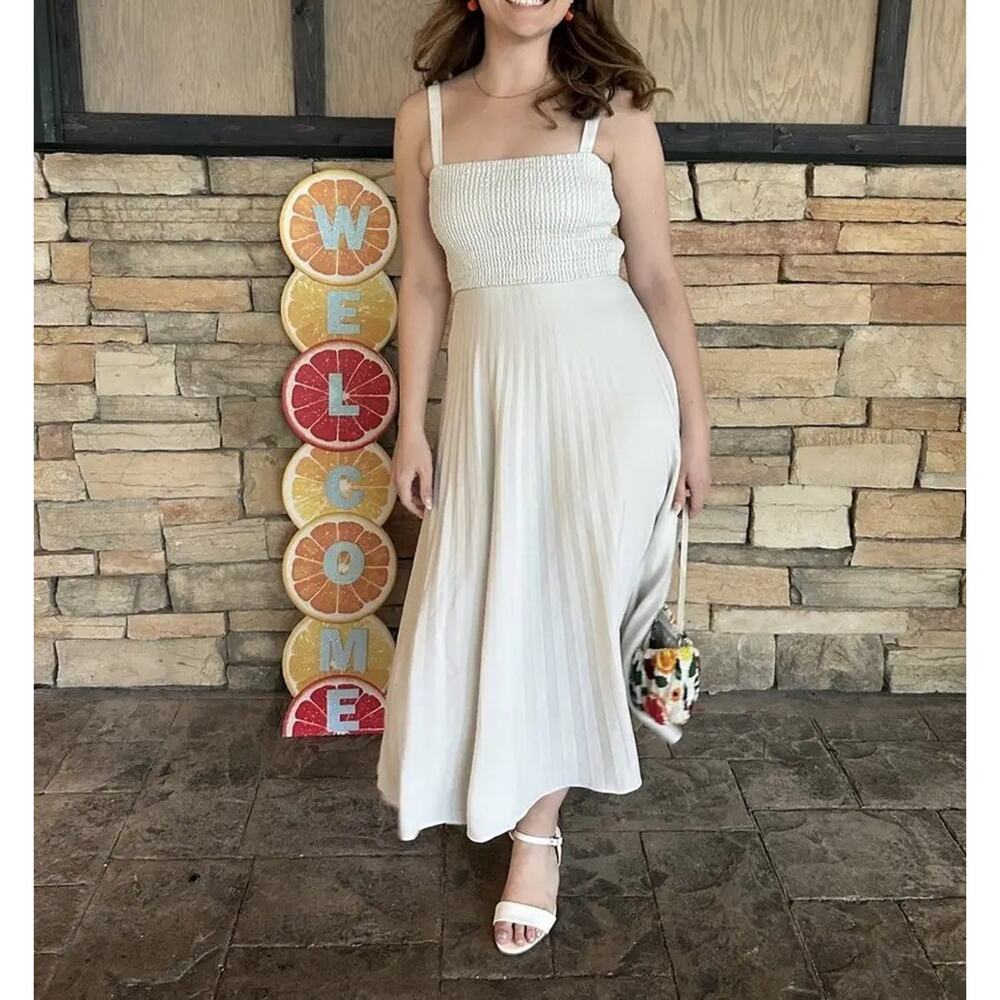 Proenza Schooler White Label Smocked Pleated Midi Dress White Size 2 Retail $595 - Picture 4 of 11